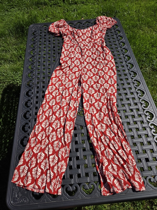As U Wish Pants - As U Wish Red Leaf-Print Jumpsuit